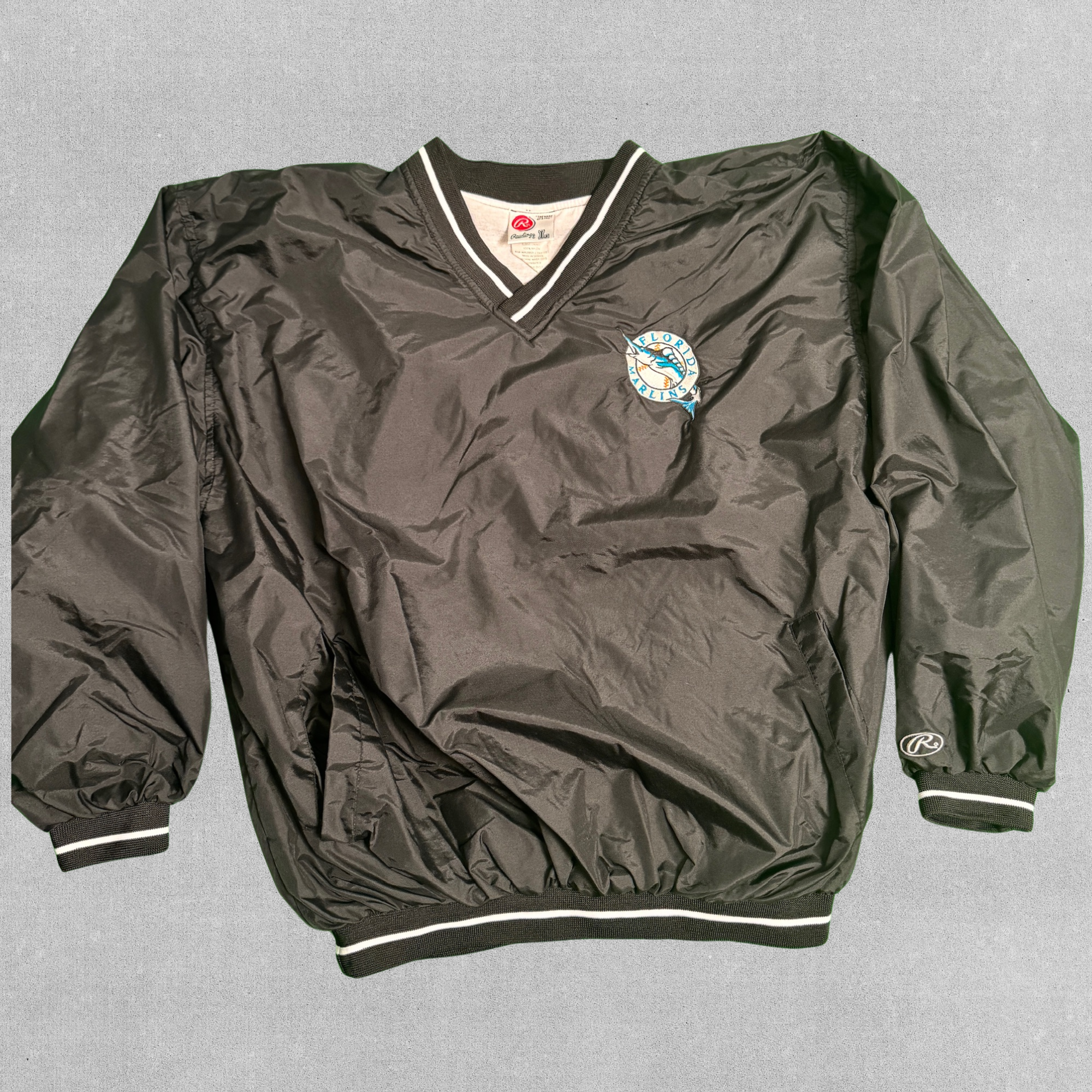 Black Rawlings Florida Marlins Windbreaker Jacket | L