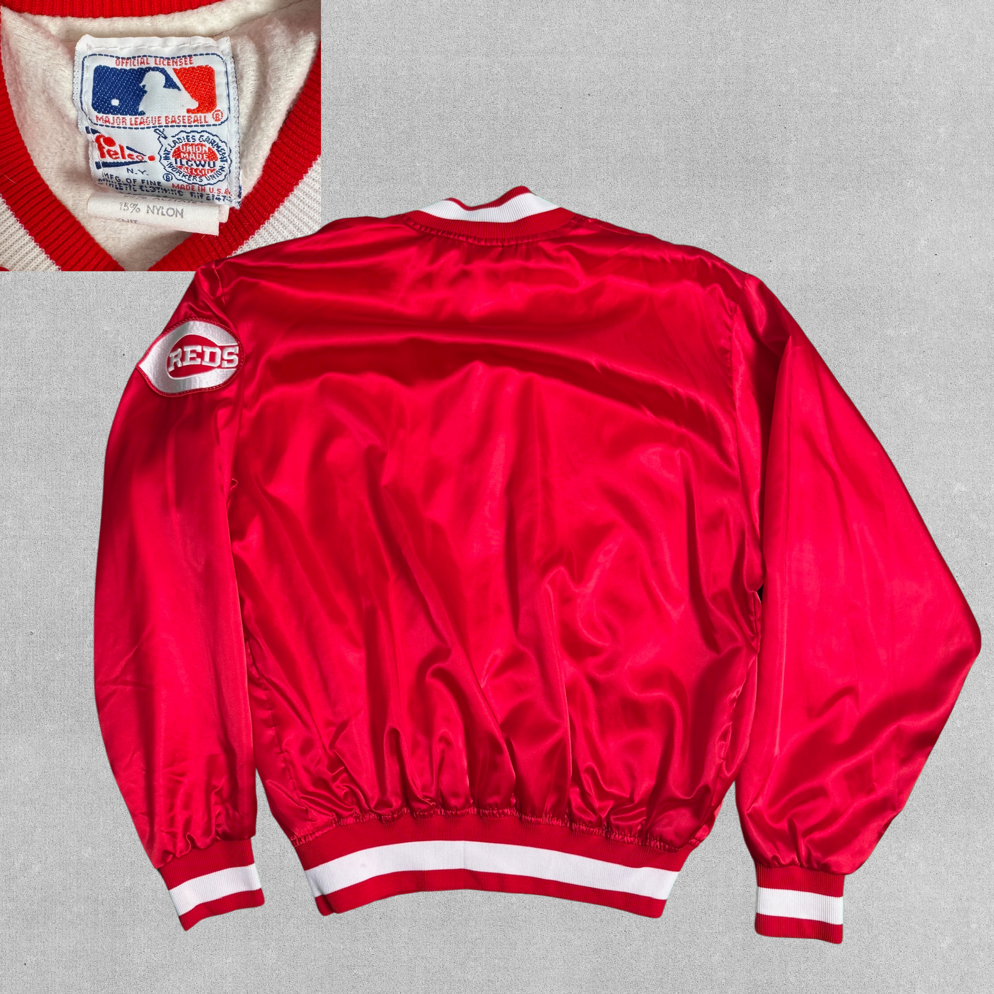 Vintage 70s Felco Union Made Cincinnati Reds MLB Baseball Satin Jacket | XL