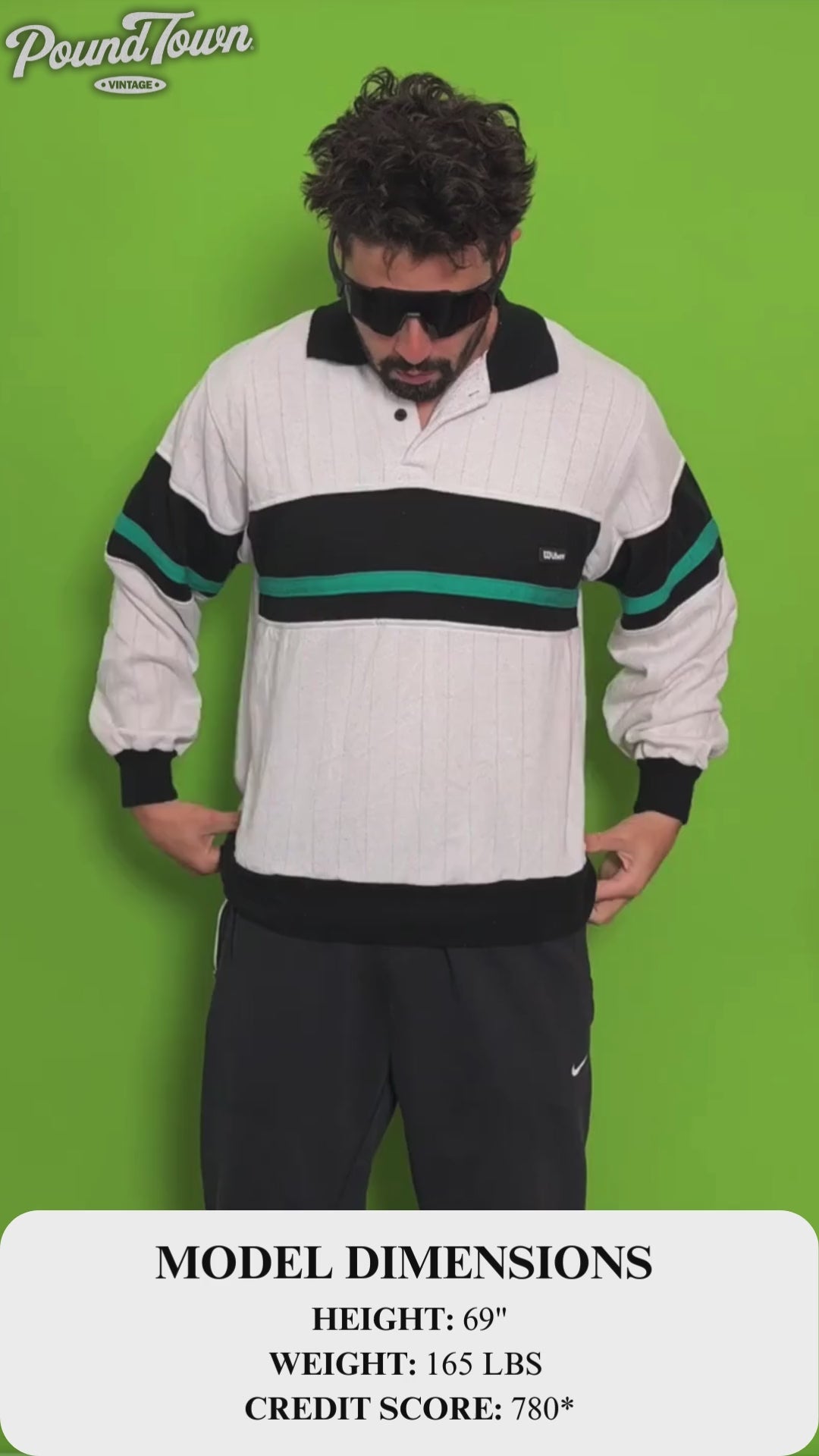 Vintage Wilson 80s Men's Button Sweatshirt Pullover - Striped Black and Teal | M